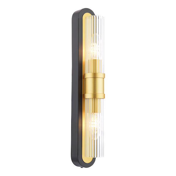 Dar Lighting Rhian 2 Light Matt Black & Ribbed Glass Wall Light
