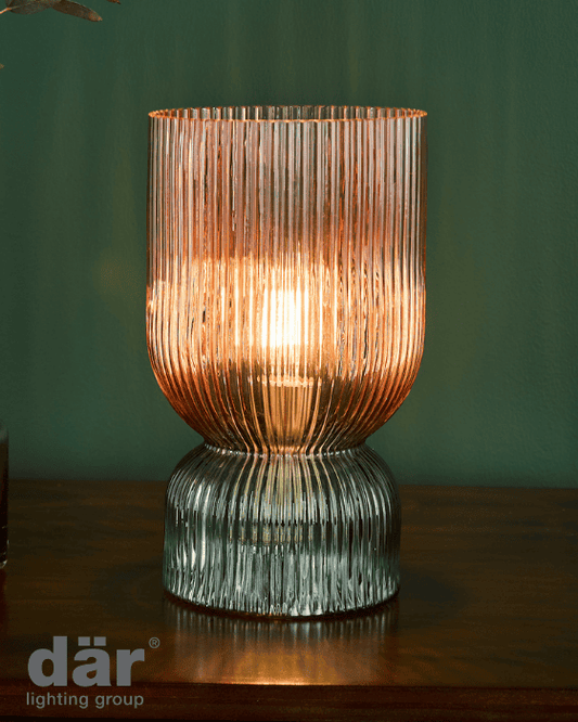 Dar Lighting Rhubarb Pink & Green Ribbed Glass Table Lamp