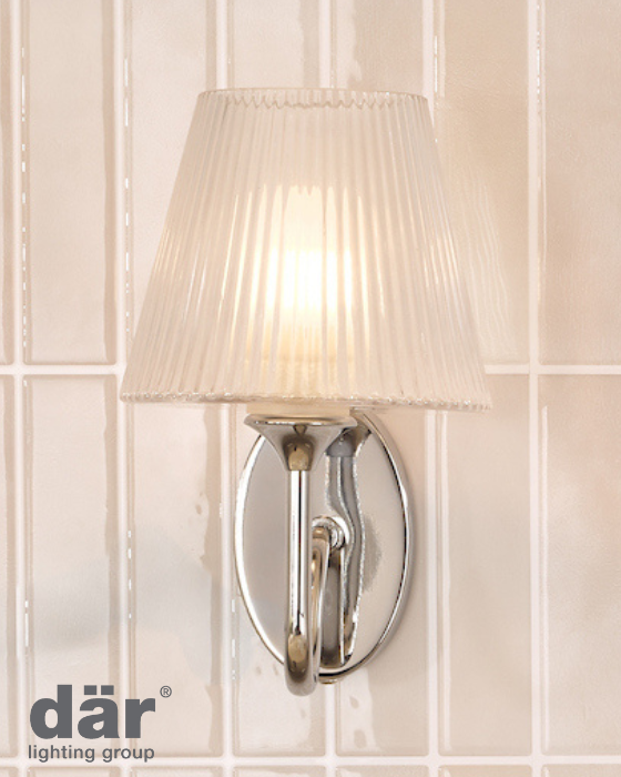 Dar Lighting Rimaz Bathroom Polished Chrome & Ribbed Glass IP44 Wall Light