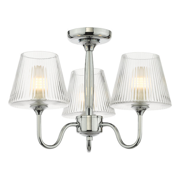 Dar Lighting Rimaz 3 Light Bathroom Polished Chrome & Ribbed Glass IP44 Semi Flush