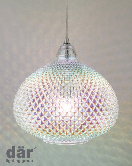 Dar Lighting Roisin Glass & Polished Chrome Pendant