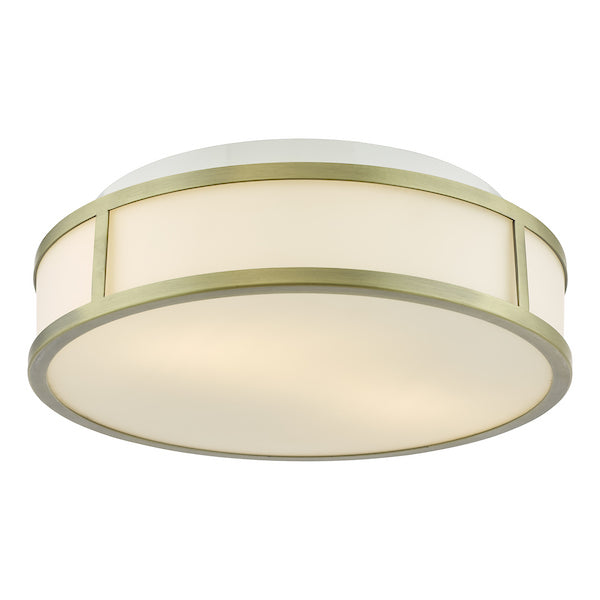 Dar Lighting Royce 2 Light Bathroom Matt Antique Brass & Opal Glass IP44 Flush