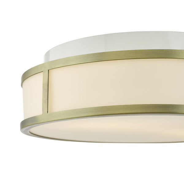 Dar Lighting Royce 2 Light Bathroom Matt Antique Brass & Opal Glass IP44 Flush