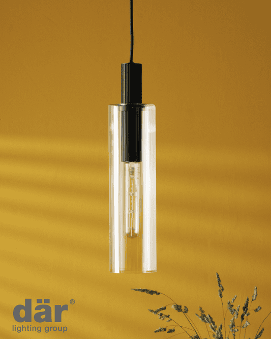 Dar Lighting Ruben Satin Black & Ribbed Glass Pendant