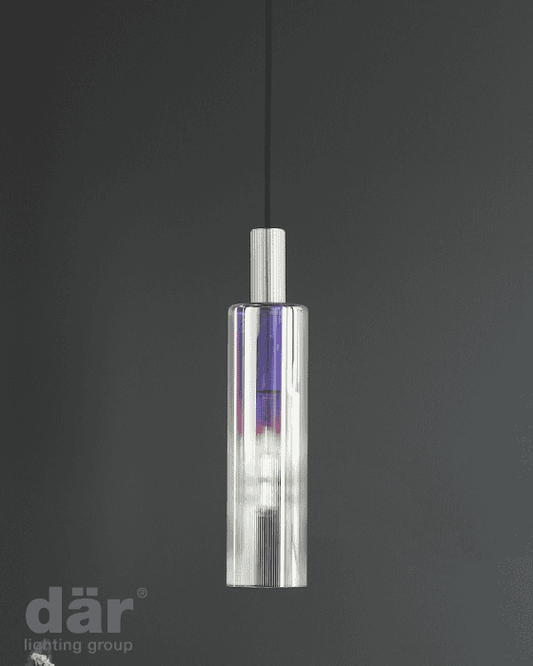 Dar Lighting Ruben Satin Silver & Ribbed Iridised Glass Pendant
