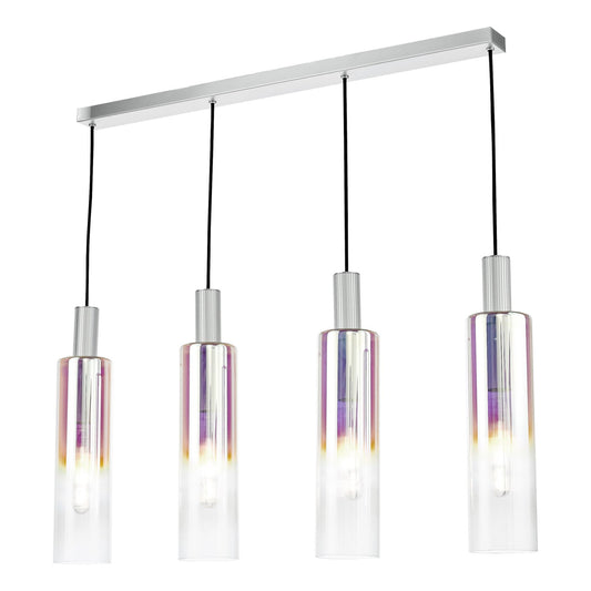 Dar Lighting Ruben 4 Light Satin Silver & Ribbed Iridised Glass Bar Pendant