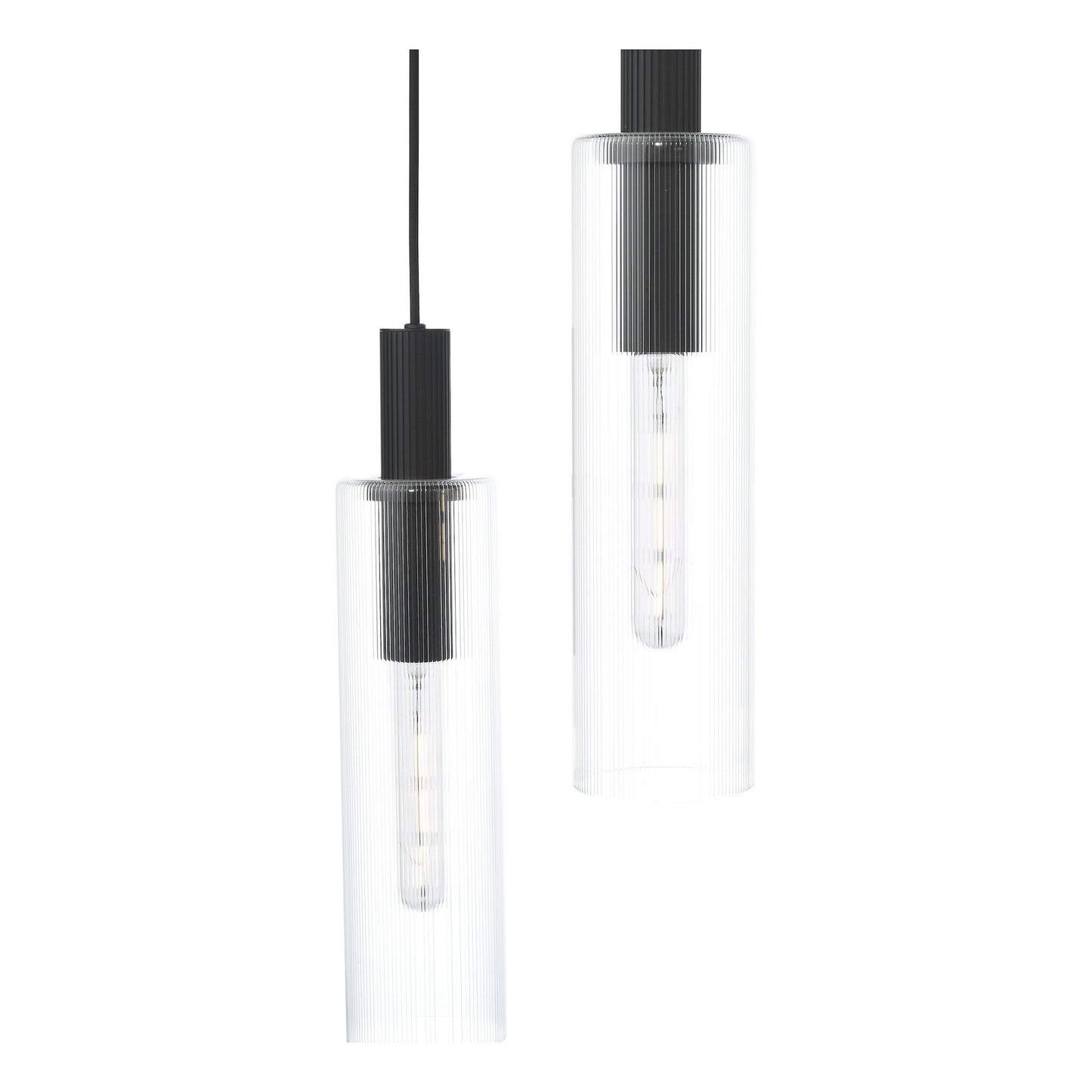 Dar Lighting Ruben 6 Light Satin Black & Ribbed Glass Bar Pendant