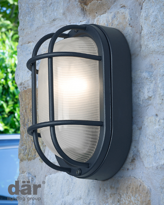 Dar Lighting Salcombe Outdoor IP44 Oval Matt Black Wall Light