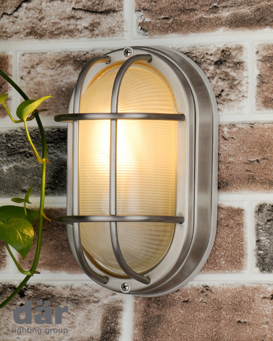Dar Lighting Salcombe Outdoor IP44 Oval Stainless Steel Glass Wall Light