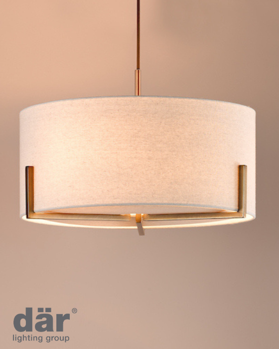 Dar Lighting Santino 3 Light Antique Bronze Pendant With Natural Linen Shade
