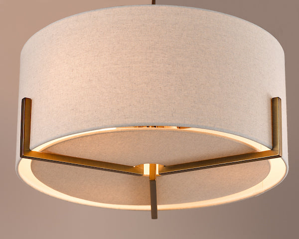 Dar Lighting Santino 3 Light Antique Bronze Pendant With Natural Linen Shade