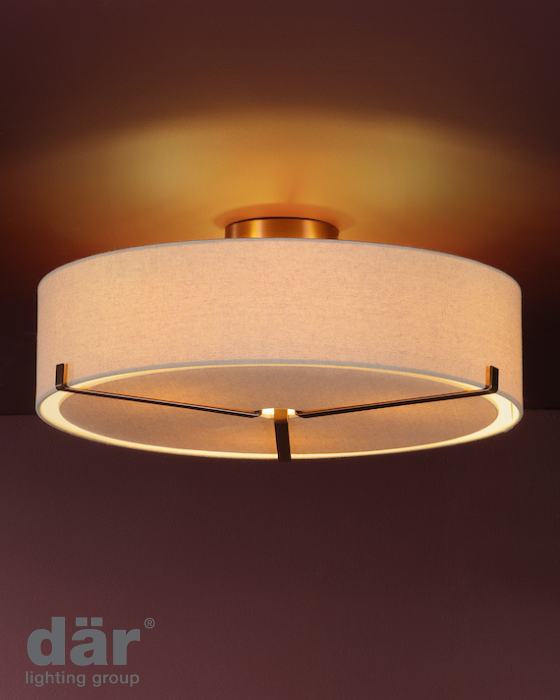Dar Lighting Santino 3 Light Antique Bronze Semi Flush With Natural Linen Shade