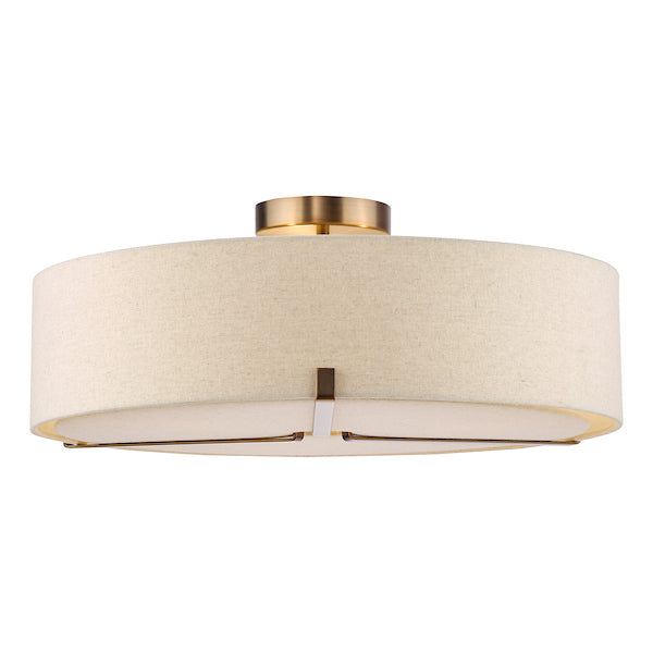 Dar Lighting Santino 3 Light Antique Bronze Semi Flush With Natural Linen Shade