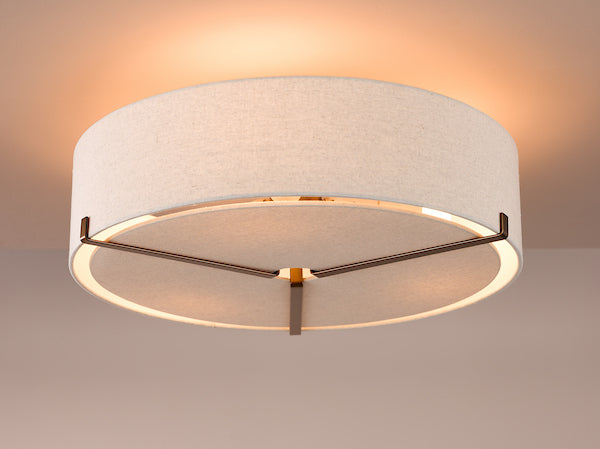 Dar Lighting Santino 3 Light Antique Bronze Semi Flush With Natural Linen Shade