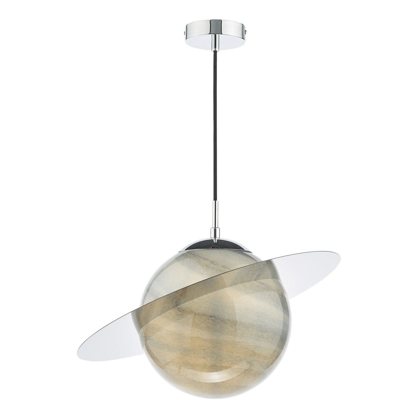 Dar Lighting Saturn Planet Style Glass & Polished Chrome Pendant
