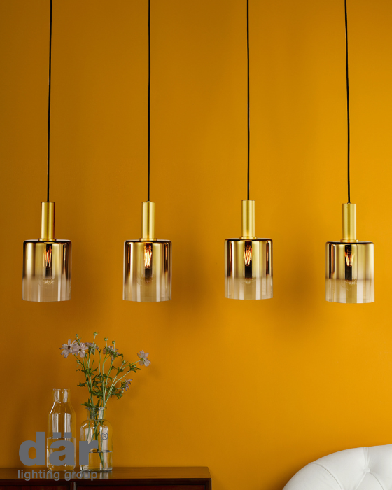 Dar Lighting Savannah 4 Light Satin Gold & Gold Ombre Glass Bar Pendant