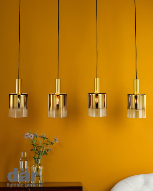 Dar Lighting Savannah 4 Light Satin Gold & Gold Ombre Glass Bar Pendant