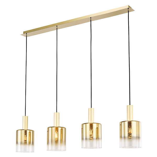 Dar Lighting Savannah 4 Light Satin Gold & Gold Ombre Glass Bar Pendant