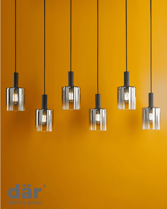 Dar Lighting Savannah 6 Light Matt Black & Smoked Glass Bar Pendant