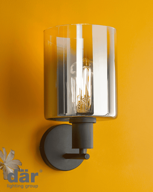 Dar Lighting Savannah Matt Black & Smoked Glass Wall Light