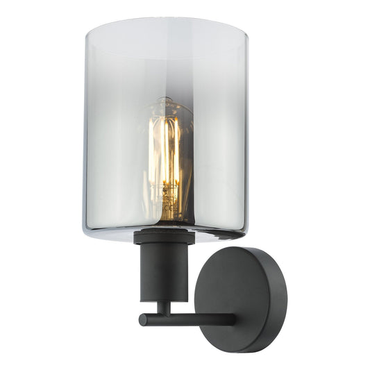 Dar Lighting Savannah Matt Black & Smoked Glass Wall Light