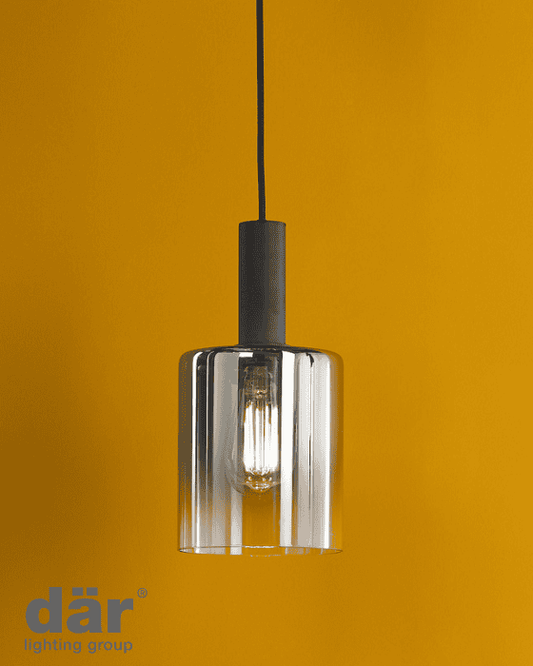 Dar Lighting Savannah Matt Black & Smoked Glass Pendant