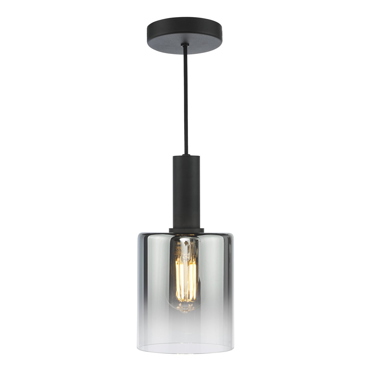 Dar Lighting Savannah Matt Black & Smoked Glass Pendant