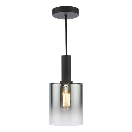 Dar Lighting Savannah Matt Black & Smoked Glass Pendant