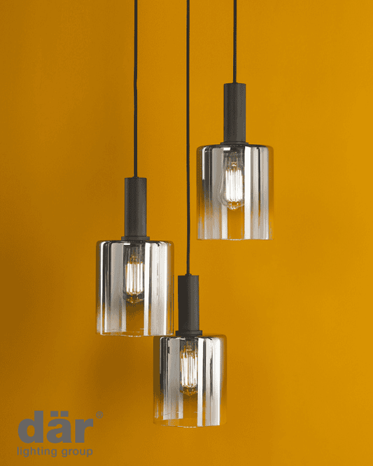 Dar Lighting Savannah 3 Light Matt Black & Smoked Glass Cluster Pendant