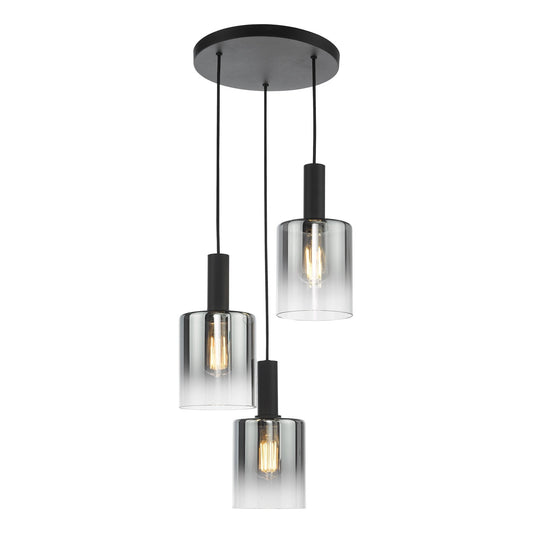 Dar Lighting Savannah 3 Light Matt Black & Smoked Glass Cluster Pendant