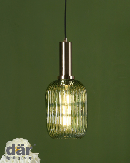 Dar Lighting Sawyer Easy Fit Pendant Green Ribbed Glass