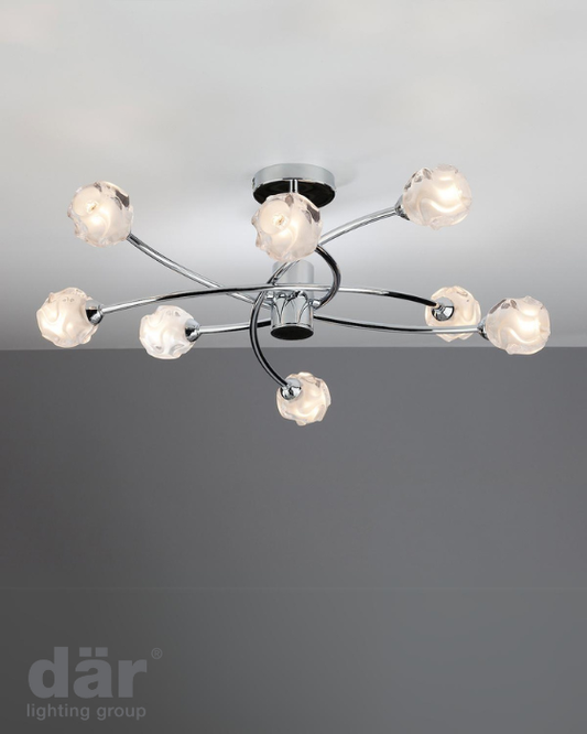 Dar Lighting Seattle 8 Light Polished Chrome & Glass Semi Flush