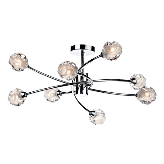 Dar Lighting Seattle 8 Light Polished Chrome & Glass Semi Flush