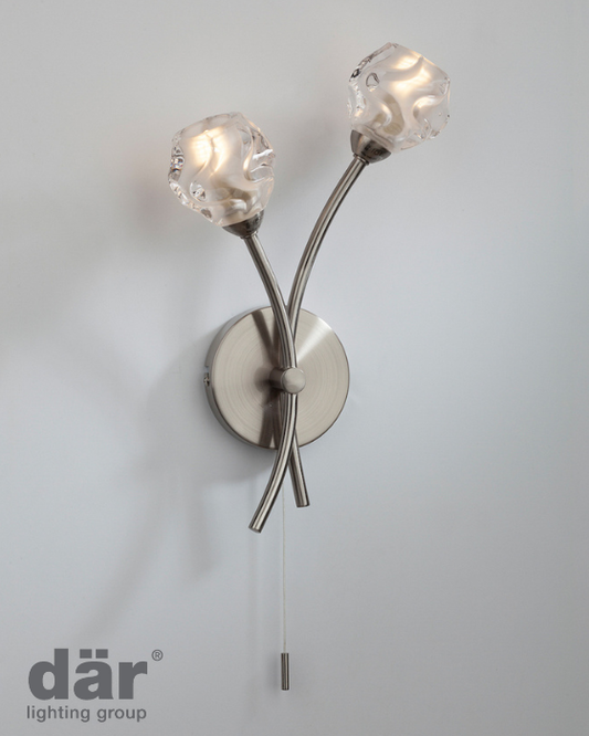 Dar Lighting Seattle 2 Light Satin Chrome & Glass Wall Light