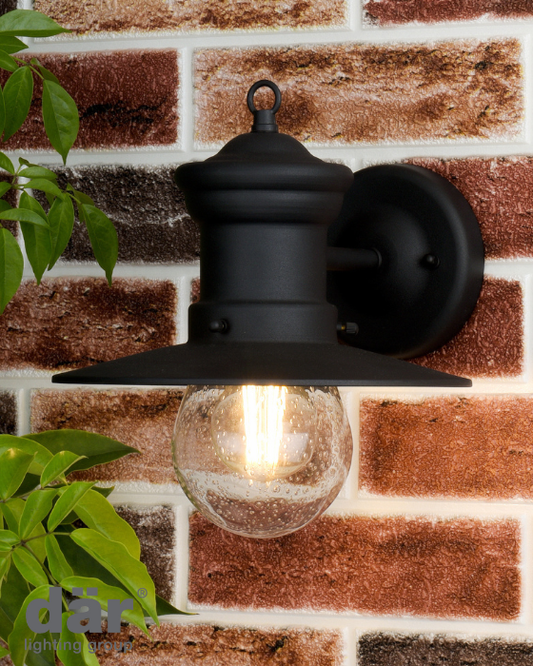 Dar Lighting Sedgewick Outdoor IP44 Black & Glass Wall Light
