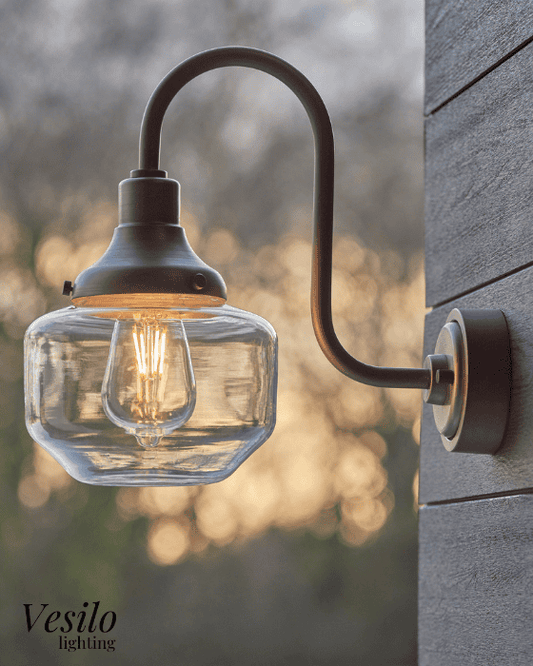 Vesilo Lighting Serpent Outdoor IP44 Aged Pewter Swan Neck Wall Light