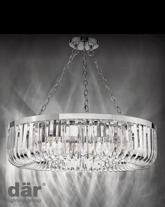 Dar Lighting Sigourney 8 Light Polished Nickel & Crystal Pendant