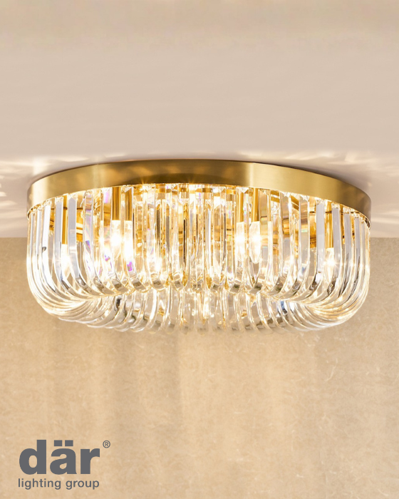 Dar Lighting Sigourney 6 Light Satin Gold & Crystal Flush