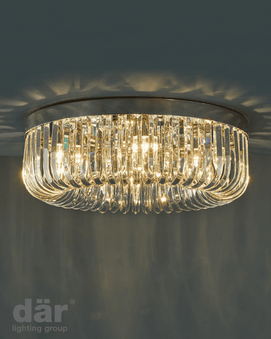 Dar Lighting Sigourney 6 Light Polished Nickel & Crystal Flush