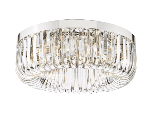 Dar Lighting Sigourney 6 Light Polished Nickel & Crystal Flush