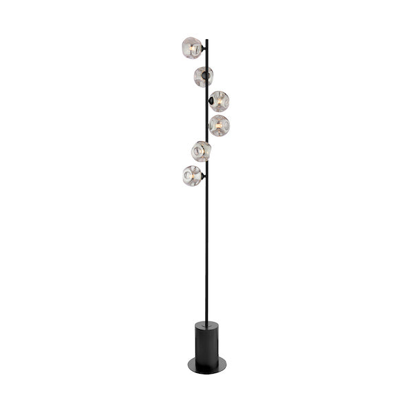 Dar Lighting Spiral 6 Light Matt Black Floor Lamp With Closed Organic Smoked Glass