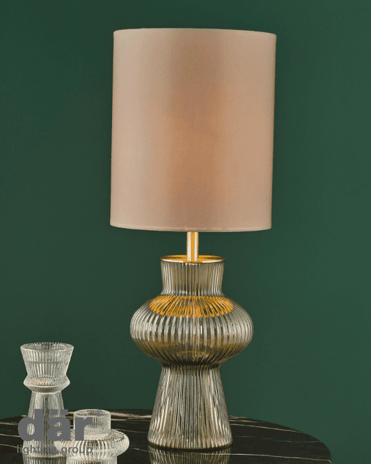 Dar Lighting Suelita Brown Ribbed Glass & Antique Brass Table Lamp With Shade