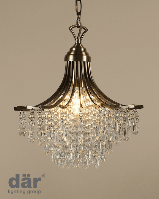 Dar Lighting Suri 1 Light Antique Brass Faceted Glass Pendant
