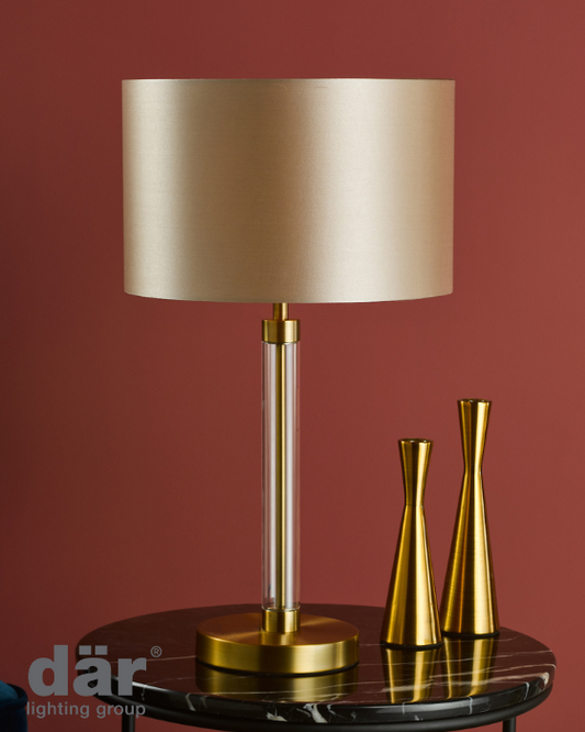 Dar Lighting Sylvester Antique Brass & Glass Table Lamp With Shade