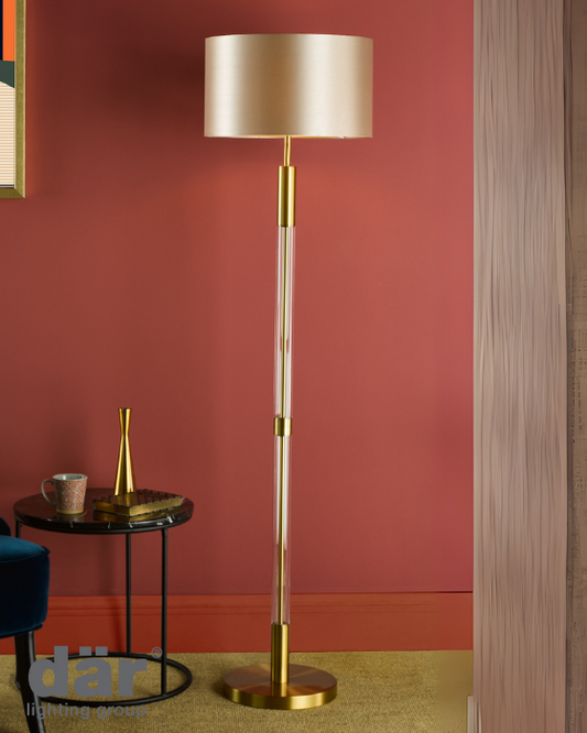Dar Lighting Sylvester Antique Brass & Glass Floor Lamp With Shade