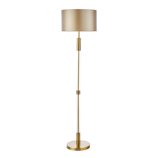 Dar Lighting Sylvester Antique Brass & Glass Floor Lamp With Shade