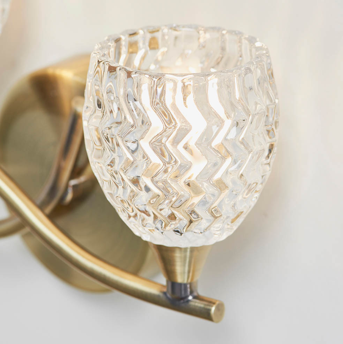 Endon Boyer 2 Light Cut Glass & Antique Brass Left Wall Light