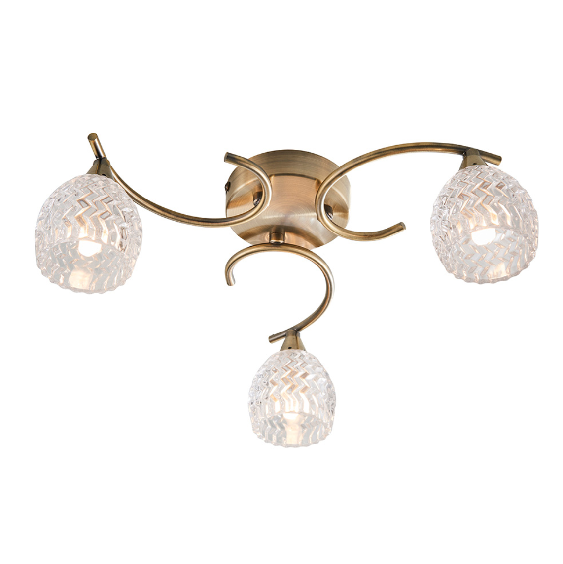 Endon Boyer 3 Light Cut Glass & Antique Brass Semi Flush