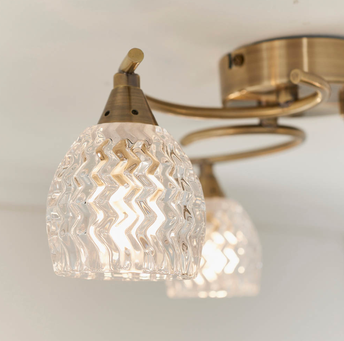 Endon Boyer 3 Light Cut Glass & Antique Brass Semi Flush