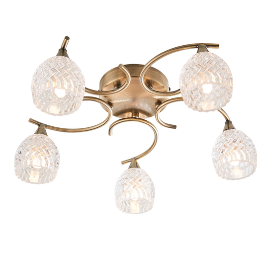 Endon Boyer 5 Light Antique Brass & Cut Glass Semi Flush